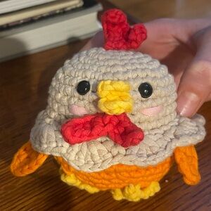 Handmade Cream and Orange Crochet Chick Plush Stuffed Animal